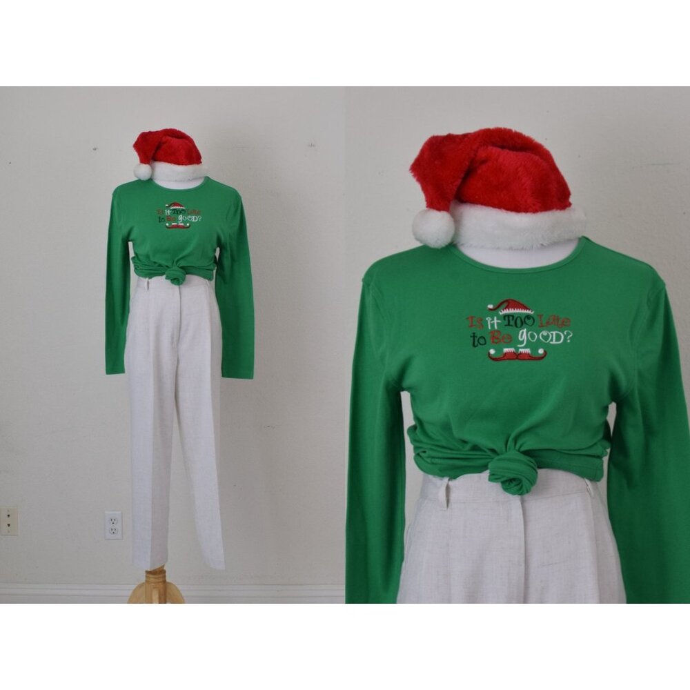 Vintage 90s Green Elf Christmas‎ Shirt size L